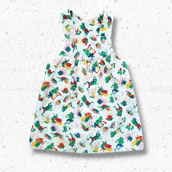 Rare Vintage 80s Handmade Corduroy Jumper Dress Frog & Critter Print Toddler 2T - Picture 1 of 7